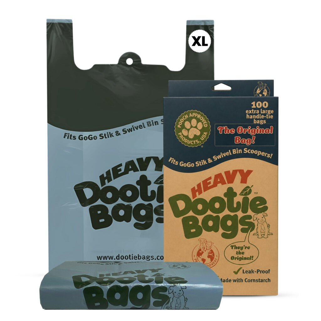 The Original HEAVY Dootie Bags, Dog & Cat Litter, VERY LARGE, Strong EZ Tie Handle Poop Bags