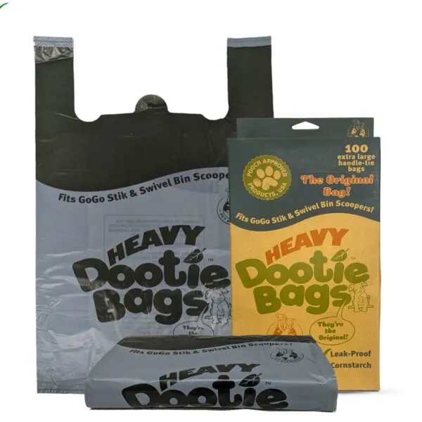 The Original HEAVY Dootie Bags, Dog & Cat Litter, VERY LARGE, Strong EZ Tie Handle Poop Bags